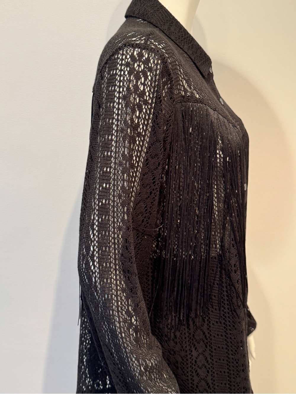 Idyllwind Black Lace Fringe Western Blouse Button Front M - Picture 9 of 11